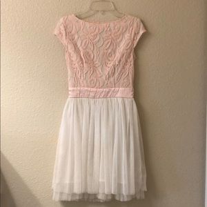 Pink lace white chiffon short sleeve